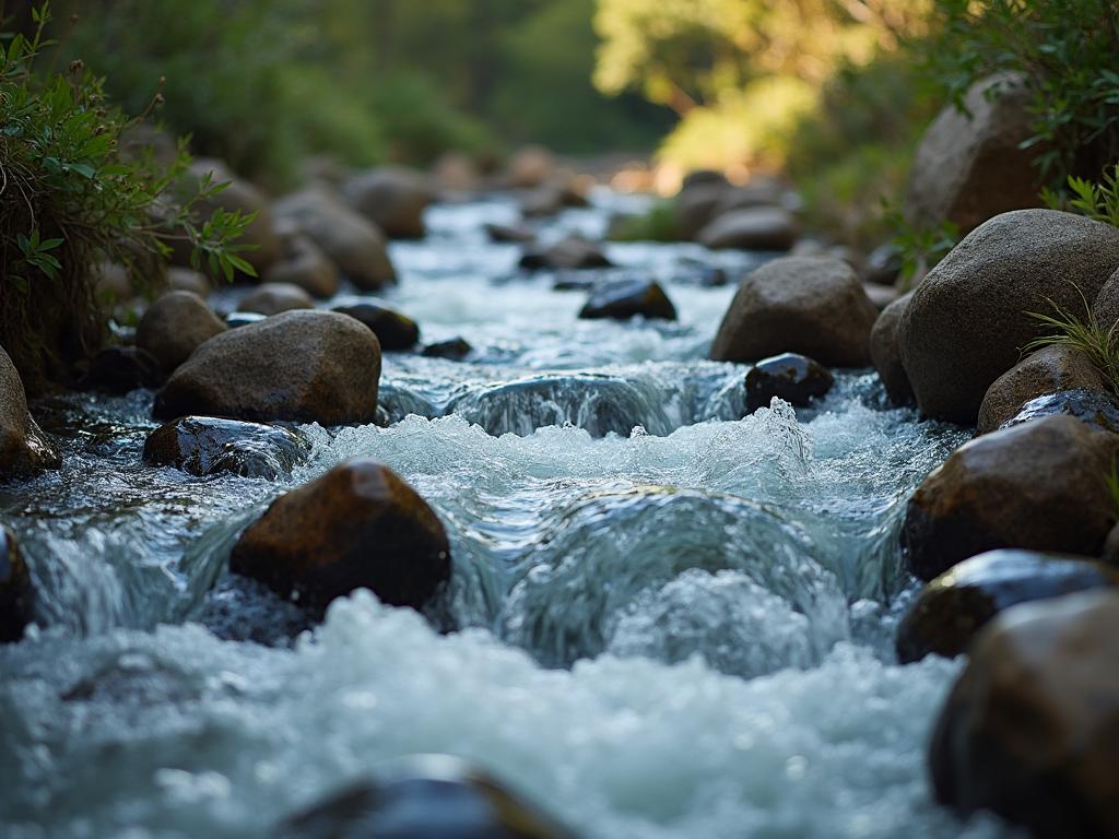 Flowing water over stones symbolizing natural movement and energy