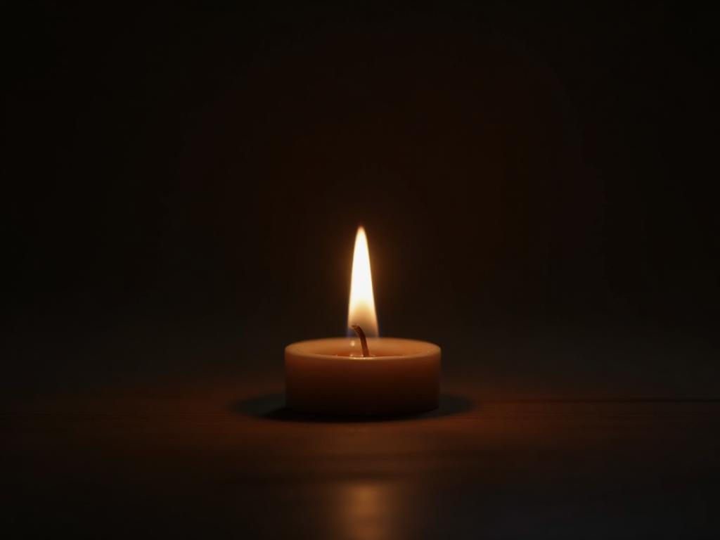 Single candle flame representing inner light and stillness